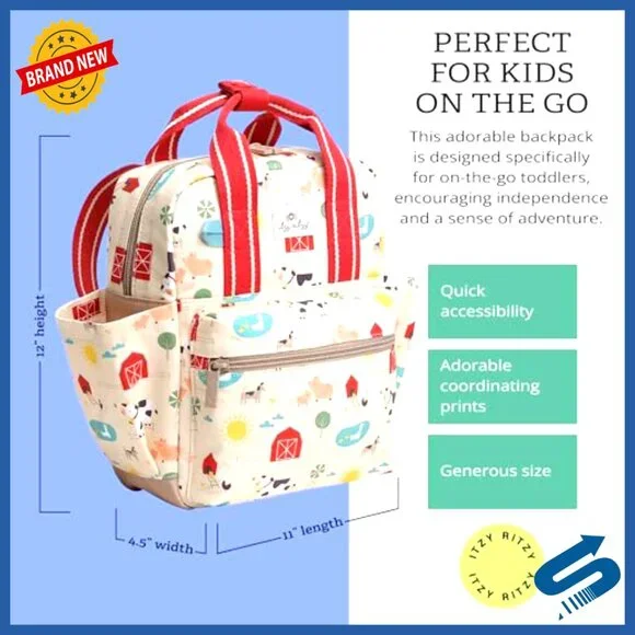 Toddler Backpack Daycare Bag Adjustable Straps Wipeable Lining Side Pockets